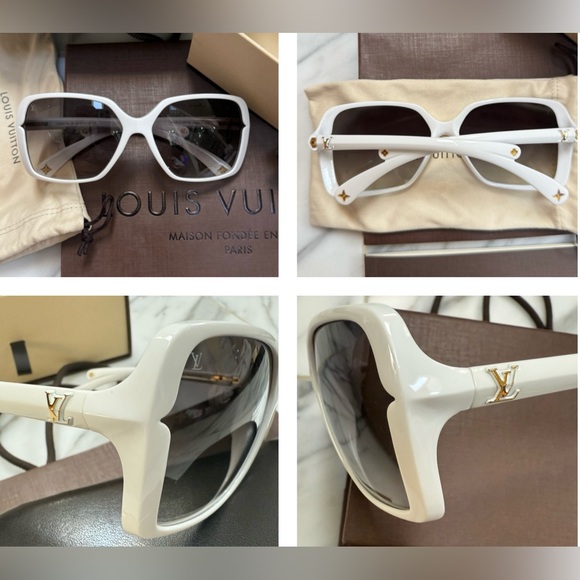 CLASSICALLY LOUIS VUITTON SUNGLASSES IN WHITE , GOLD DETAILING ON LV LOGO - Picture 12 of 16